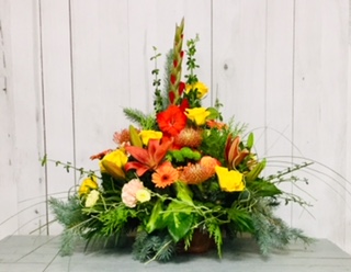 Trauergesteck in die höhe gelb Orange