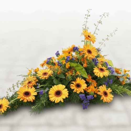 Trauergesteck in gelb orange